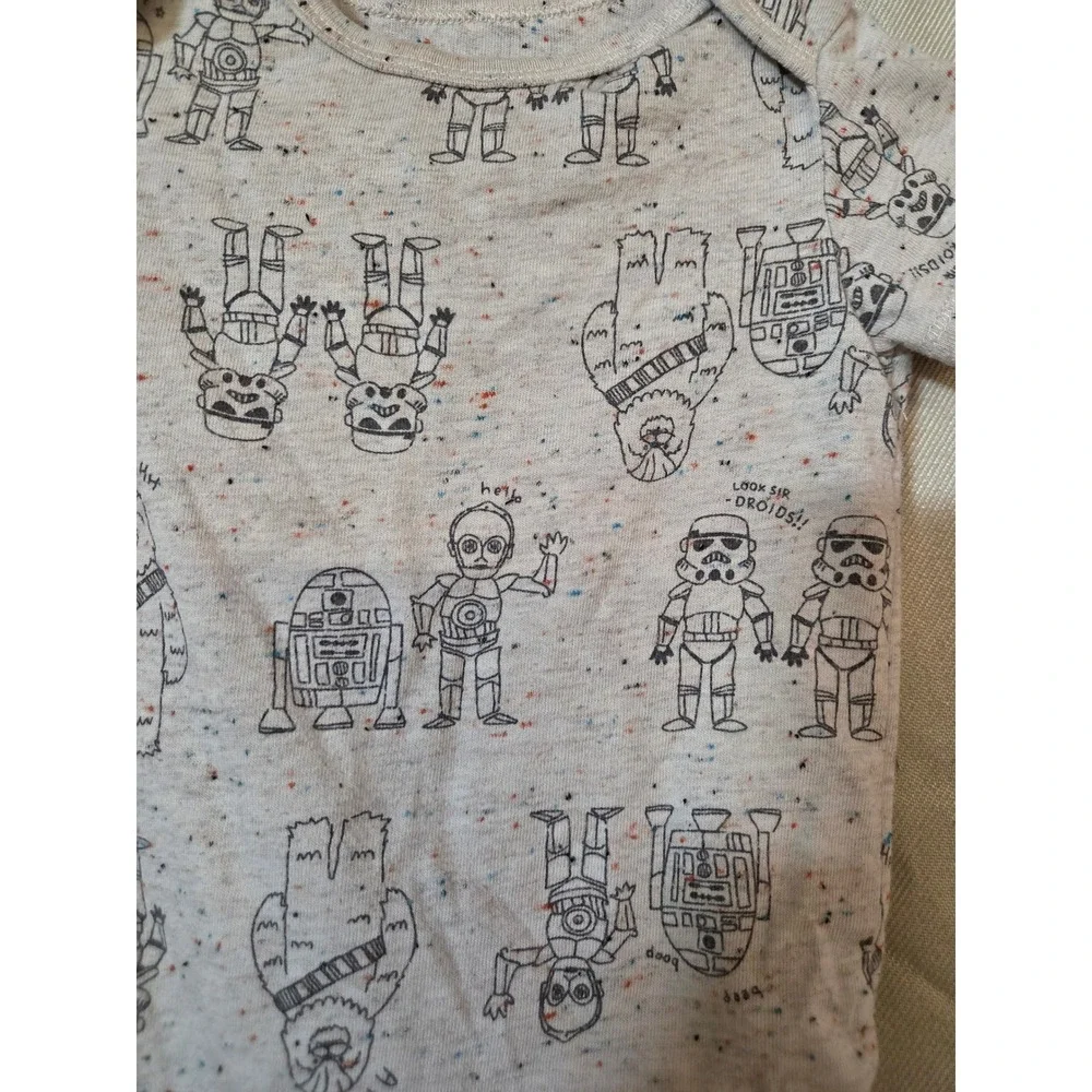 Star Wars Bentex Baby Bodysuit Gray Speckle Droid Sketch Print 6/9M